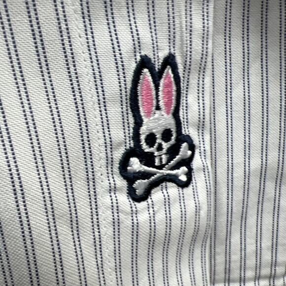 Psycho Bunny Double Pinstripe Single Needle White & Blue Button Up Shirt Size S - Picture 4 of 12